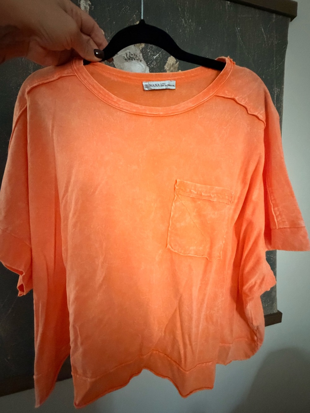 Zenana Vintage Orange Pocket Short Sleeve Tee
